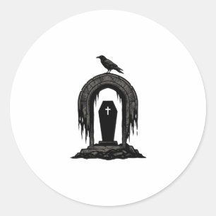 Oude Kraai Kerkhof Graf Silhouet Shirt Ontwerp Ronde Sticker