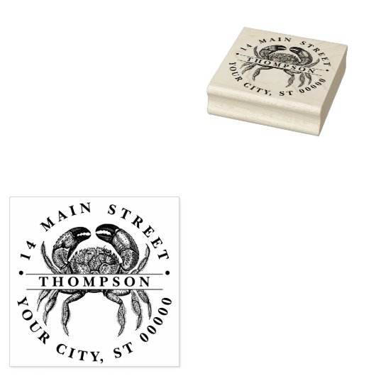 Oude Krab #1 Tekening Naam Retouradres Rubberstempel (Gestempeld)