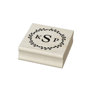 Oude krans 3-letter monogram initiaal rubberstempel