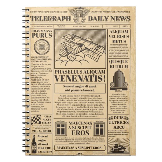 Oude krant . Krantenpapier met tekst a herstellen Notitieboek (Voorkant)