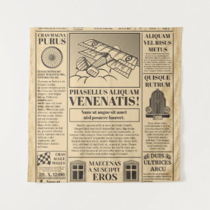 Oude krant . Krantenpapier met tekst a herstellen Wandkleed