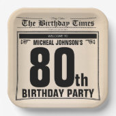 Oude Krant Leuk 80e Verjaardagsfeestje Custom Papieren Bordje (Voorkant)