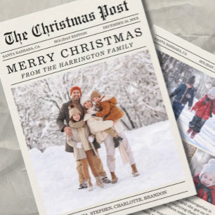 Oude krant stijl kerst Wenskaart Feestdagenkaart
