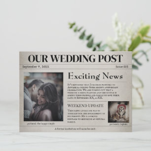 Oude Kranten Huwelijk Save the Date Kaart