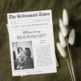 Oude krantenfoto unieke bruidsmeisje-aanzoek kaart