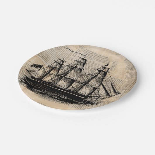 Oude  krantenstijl met Fashioned Ship Art Papieren Bordje (Gekanteld)