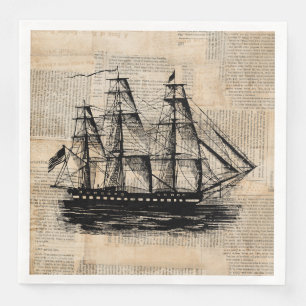 Oude  krantenstijl met Fashioned Ship Art Servet