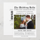 Oude krantenstijl trouwkaart QR-code voor save the Save The Date (Voorkant / Achterkant)