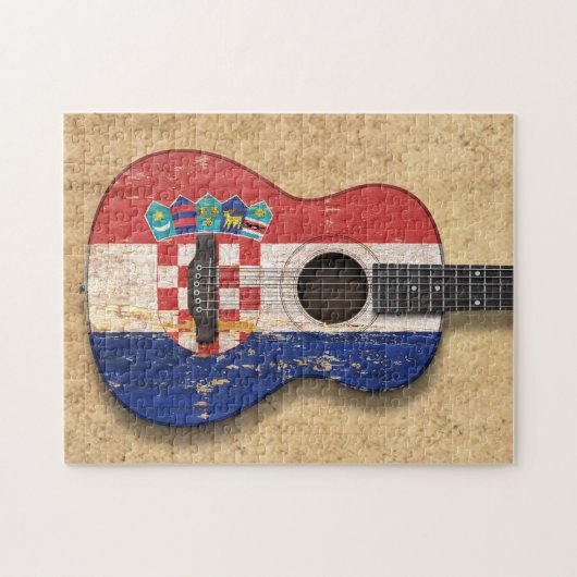 Oude Kroatische vlag Akoestische gitaar Legpuzzel (Horizontaal)