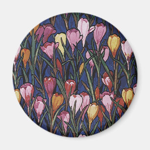 Oude krokusbloemen in een tuin, bloempatroon magneet