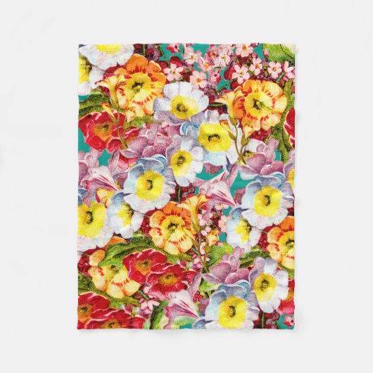 Oude Kunst Bloemmotief Lente Bloemen Sleutelbloem Fleece Deken (Voorkant)