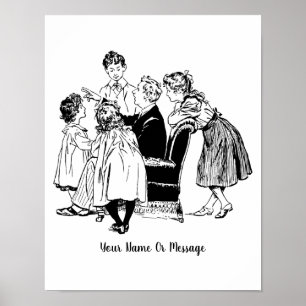 Oude Kunst Papa Vertelt een Verhaal aan Kinderen Poster