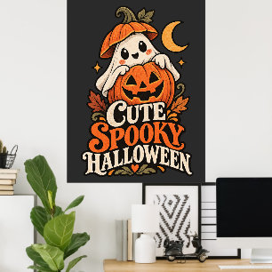Oude Kute Enge Halloween Geest Pompoen Poster
