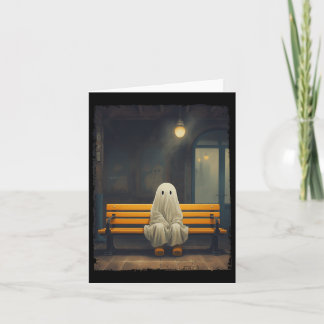 Oude Kute Geest Wachtend Zittend Op Stoel Hallow Kaart