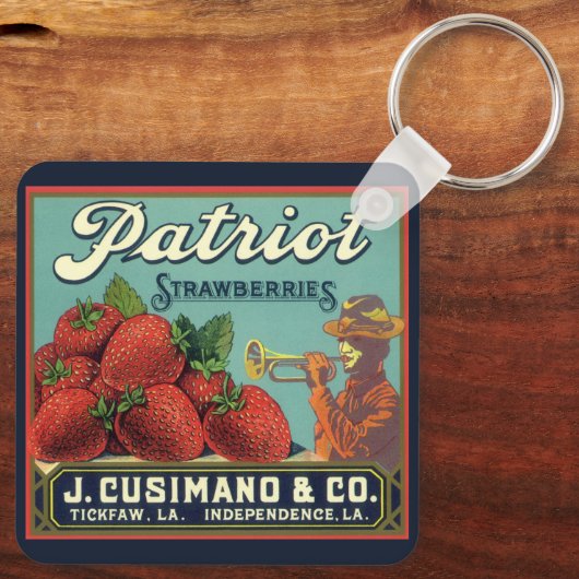 Oude label kunst voor fruitkist Patriot Aardbeien Sleutelhanger (Achterkant)