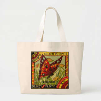 Oude label met rode vlinder boodschappentas grote tote bag