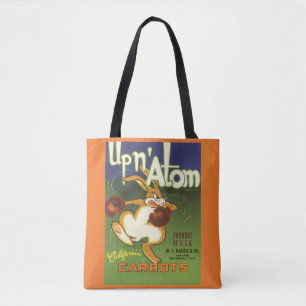 Oude labelkunst boksende konijn, Up n Atom wortele Draagtas