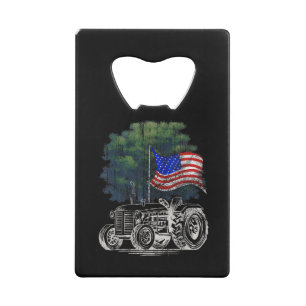 Oude Landbouw Tractor Amerikaanse Vlag Patriottisc Kredietkaart Flessenopener