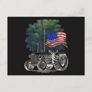 Oude Landbouwtrekker Amerikaanse Vlag Patriotisch Briefkaart