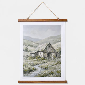 Oude landelijke boerderij landschap olieverfschild hangend wandkleed