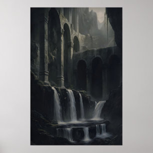 Oude Landelijke Landschaps Watervallen Kunst Afdru Poster