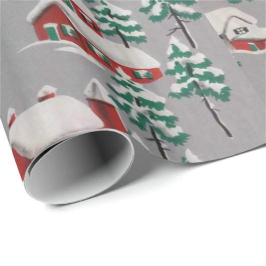 Oude Landelijke Winterdorp Rode Huizen Kerk Cadeaupapier (Rol Hoek)