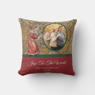 Oude Landkaart Joy to the World Kerstman Kussen