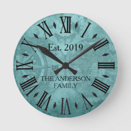 Oude Landkaart met Familienaam en Romeinse Cijfers Ronde Klok