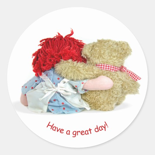 oude lap pop en teddy vriendschap ronde sticker (Voorkant)
