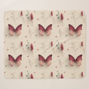 Oude lente bloemen & roze vlinder sherpa deken