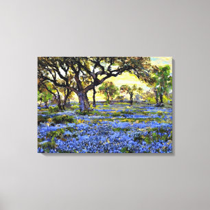 Oude levende eik-boom en Bluebells - Onderdonk Canvas Afdruk