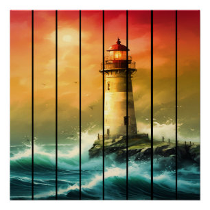 Oude Licht Huis Zee Kust Oceaan Kijk Perfect Poster