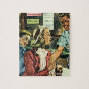 Oude liefde en romantiek, dame bij de frisdrankwin legpuzzel