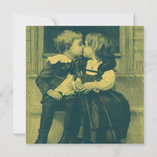 Oude liefde en romantiek, kinderen kussen uitnodig kaart
