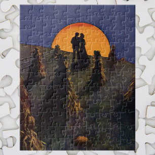 Oude liefde en romantiek, oogstmaan kus legpuzzel