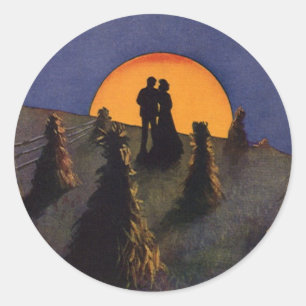 Oude liefde en romantiek, oogstmaan kus ronde sticker