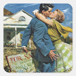 Oude liefde en romantiek pasgetrouwden kopen eerst vierkante sticker