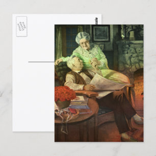 Oude liefde en romantiek; romantische grootouders briefkaart