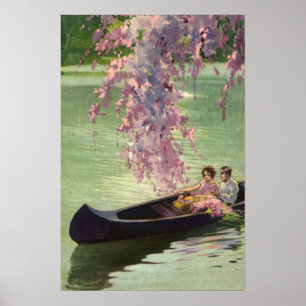 Oude liefde en romantiek, romantische kano-vaartoc poster