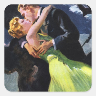 Oude liefde en romantiek, romantische kus vierkante sticker