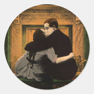 Oude liefde en romantiek, romantische open haard k ronde sticker