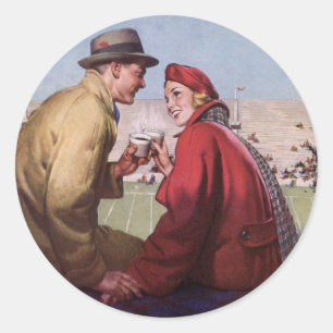 Oude liefde en romantiek, stelletje bij voetbalwed ronde sticker