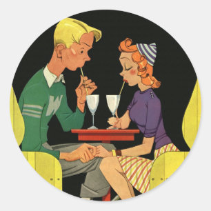 Oude liefde en romantiek, tieners bij de frisdrank ronde sticker