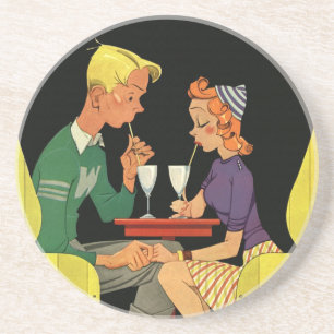 Oude liefde en romantiek, tieners in de sodawinkel zandsteen onderzetter