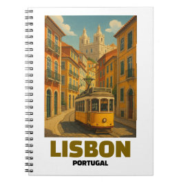 Oude Lissabon Portugal Retro Tram Straatscène Notitieboek
