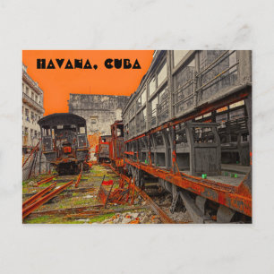 Oude locomotieven en spoorwagons in Havana Briefkaart