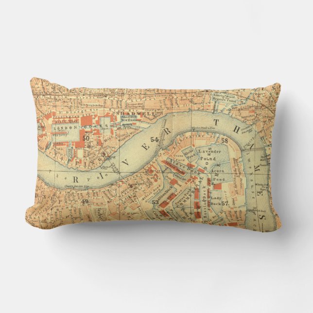  oude Londen River Thames kaart print kussens (Voorkant)