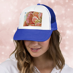 Oude Lotus Bloem Geborduurd Textuur Trucker Pet
