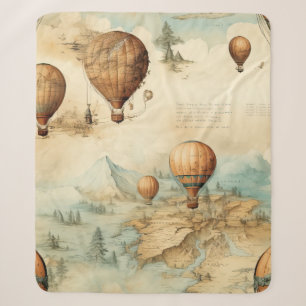 Oude Luchtballon Sepia Kaart Landschap Sherpa Deken