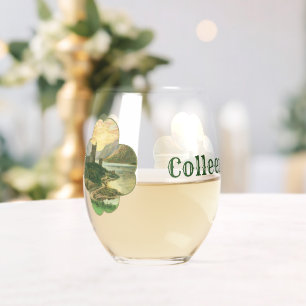 Oude Lucky Gold Shamrock met een Iers Kasteel Wijnglas Zonder Voet